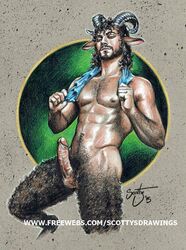 1boy 2015 abs balls ballsack beard black_fur body_fur boner curly_fur curly_hair erect_penis erection facial_hair foreskin goat_ears greek_mythology hairy_male half-human horns humanoid humanoid_penis intact long_ears long_hair_male male male_nipples male_only male_pubic_hair masculine mature_male muscular_male mustache nude_male pecs penis pubes retracted_foreskin satyr scottysdrawings scrotum solo testicles uncut veiny_penis