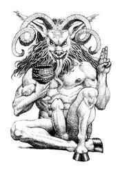 baphomet boner chalice cup demon erection horn incubus long_tongue looking_at_viewer male male_only monochrome penis pentacle pentagram satyr solo solo_male