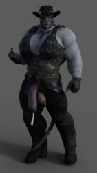 3d anthro balls bara barabatos black_scales bonerdvoideater claws dragon dripping goggles goggles_on_head hat horns hyper_balls hyper_penis leaking_penis looking_at_viewer male male_focus male_only muscles muscular_male pecs penis precum scalie skimpy_clothes solo tail