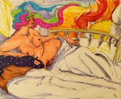 bed breasts dark_skin darkeus dickgirl friendship_is_magic futanari human human_only humanized intersex multicolored_hair my_little_pony nude penis princess_celestia_(mlp) princess_luna_(mlp) smooth_skin sunrise