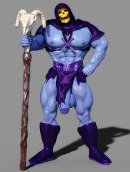 3d balls bara blue_penis blue_skin bonerdvoideater hood hyper hyper_balls hyper_penis loincloth male male_focus male_only masters_of_the_universe muscles muscular_male penis purple_nipples skeletor skimpy_clothes skull solo staff