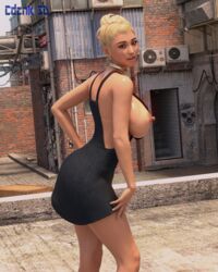 1girls 3d artist_name bare_shoulders big_breasts black_dress black_eyes blonde_hair busty cdcnk choker cleavage curvy dress ear_piercing earrings erect_nipple erect_nipples female female_only hair_bun hoop_earrings hourglass_figure human kim_yoo_jhin looking_at_viewer open_mouth outdoor outside pose posing shiny shiny_skin shoes short_hair side_view sideboob solo standing voluptuous wide_hips yellow_hair