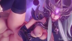 1boy 1girls 3d animated areola athletic_female bouncing_breasts female glowing_eyes human large_breasts large_penis league_of_legends leg_grab leggings legs_up light-skinned_male looking_pleasured male moaning moaning_in_pleasure nipple_piercing nipples penis pierced_nipples piercing riot_games salsen3d sex sound standing_doggy_style syndra tagme vaginal_penetration video white_hair