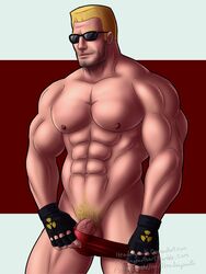 1boy abs beard_stubble beefy blonde_hair bulge buzz_cut dick_root dilf duke_nukem duke_nukem_(series) facial_hair fingerless_gloves headingsouth human male male_nipples male_only male_pubic_hair masculine mature_male muscle muscles muscular_male partially_exposed_penis pecs pubes shorts_pull smooth_skinned_male sunglasses underwear veiny_penis video_games