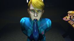 3d blonde_hair dildo falcosfm green_eyes looking_at_viewer metroid nintendo samus_aran sidelocks source_filmmaker tagme