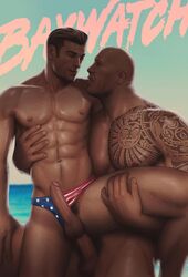 2boys 2males anal anal_sex bald baywatch baywatch_(2017) beach celebrity circumcised drawnpr0n duplicate dwayne_johnson gay interracial lifeguard male male_only male_penetrating_male melanin muscle muscular nipples outdoors speedo swimsuit tattoo yaoi zac_efron