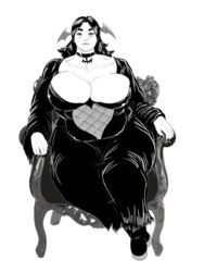 big_breasts chubby cosplay monochrome morticia_addams the_addams_family thick_thighs vogol wide_hips