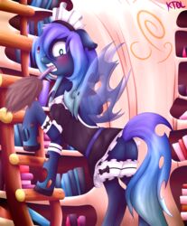 ass blush female friendship_is_magic looking_at_viewer maid maid_headdress maid_uniform my_little_pony princess_luna_(mlp) pshyzo solo wings