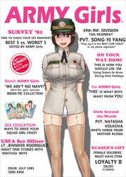 army_gals army_girl comfort_woman comfort_women cover female gogocherry looking_at_viewer magazine magazine_cover military military_uniform solo standing stockings uniform white_panties