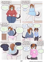 ... anthro ass audrey_(woofyrainshadow) black_fur black_nose blue_eyes blush bottomless brown_hair bulge canine clothed clothing comic dialogue drawer dress duo english_text erection erection_under_clothes female fluffy fluffy_tail fur furaffinity_username green_eyes hair husky male mammal mother mother_and_son open_mouth page_20 panties parent penis_outline raised_tail rear_view short_ears snout son tenting text tongue underwear vase white_fur woofy_(woofyrainshadow) woofyrainshadow