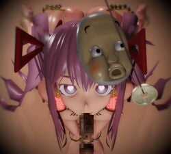 3d bottomless breasts censored earrings fellatio femsub furui happy_trance hata_no_kokoro heart heart-shaped_pupils heart_eyes hyottoko_mask large_breasts long_hair maledom mask mind_control nude oral pendulum penis pink_hair purple_hair topless touhou twintails