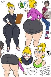 1boy 1girls ? angry ass bbw bent_over big_ass blonde blonde_hair bottom_heavy breasts cleavage clothed dark-skinned_male dark_skin dumptruck_butt ear_piercing earrings english_text female glasses hair_bun hand_on_hip huge_ass human kneepits mature_female original pants pawg pencil_skirt roxy_maxwell_(spin_doctor) shirt skirt small_breasts source_request spindoctorng tank_top text thick_thighs thighs thin_waist voluptuous wappah wappah_wilson_(wappah) watermark white_background wide_hips