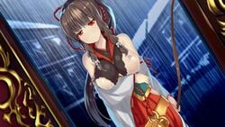 breasts brown_hair female female lycia naughty_kingdom nutaku solo torn_clothes