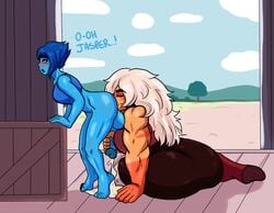 1futa 1girls ahe_gao alien anilingus atari_mitsuku barn big_ass big_balls big_penis blue_hair blue_skin breasts cartoon_network closed_eyes cum dickgirl female_on_futa fucked_silly futa_milking futa_on_female futanari gem_(species) handjob huge_ass intersex jasper_(steven_universe) lapis_lazuli_(steven_universe) large_breasts larger_female long_hair milking muscular_female open_mouth penis penis_milking rimjob rimming rolling_eyes short_hair smaller_futanari steven_universe striped_skin text thick_thighs tongue_out veiny_penis white_hair wide_hips