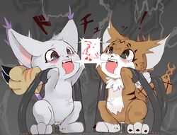 2girls blue_eyes digimon furry gatomon green_eyes meicoomon multiple_girls pyu_ta08 tailmon