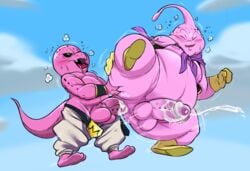 2018 2boys anal balls charmander chubby chubby_male crossover cum cum_in_ass dragon_ball dragon_ball_z erection fat_buu flying gay majin_buu male male/male male_only moobs nintendo overweight penis pokémon_(species) pokemon satsui-n0-had0u yaoi