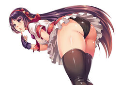 1girls ass athena_asamiya back_view big_ass clothed female female_only king_of_fighters long_hair looking_at_viewer looking_back open_mouth panties shinkaui shiny_skin solo thighhighs upskirt white_background