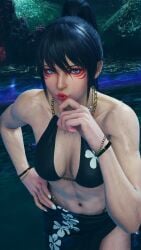 1girls alluring athletic_female bikini breasts cleavage envy15re2lm female_abs fit_female kunimitsu kunimitsu_ii lavender_eyes midriff namco navel solo tekken tekken_8 wet_skin