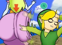 1boy 1boy1girl 1girls absurd_res absurd_resolution absurdres afterimage arrow arrow_(symbol) arrow_pointing_to_butt ass ass_focus ass_in_dress ass_jiggle ass_ripple ass_waves back_view big_ass big_butt blonde_hair bottom_heavy bubble_ass bubble_butt butt_jiggle curvaceous curvy curvy_female curvy_figure curvydoodles dress dumptruck_ass dumptruck_butt duo duo_focus fat_ass female female_focus game_background game_ui gameplay_mechanics hetero hi_res high_resolution highres huge_ass huge_butt jiggle jiggling_ass large_ass light-skinned_female light-skinned_male light_skin link long_hair male male/female meme meme_reference motion_blur naoya_hair_flip nintendo princess princess_zelda rear_view reference rippling_ass royalty slapping_ass slapping_butt spanked spanked_butt spanking spanking_ass spanking_butt straight tagme the_legend_of_zelda the_wind_waker thick_ass thick_thighs thighs toon_link toon_zelda video_game_character video_games voluptuous voluptuous_female wind_waker