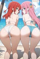 ai_assisted ai_generated artist_name artist_request ass ass_focus bikini bikini_top bocchi_the_rock! female female_only girl_on_top gotou_hitori kita_ikuyo schoolgirl smile smiling smiling_at_viewer