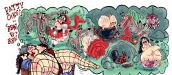 anal anal_insertion anthro big_ass big_bad_wolf black_hair carrot carrot_in_ass dreaming fat_ass glasses huge_ass long_hair male nude_female pig pot red_riding_hood red_riding_hood_(cosplay) satyr_(artist) sleeping the_three_little_pigs wedgie wolf