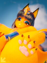 3d 3d_art 3d_render alternate_version_available animal_crossing animal_crossing_new_horizons ankha anthro beach cat cat_girl claws deckchair egyptian_theme explicit extreme_close-up feet female furry furry_female highres looking_at_viewer macro navel nintendo outdoors paw_fetish paw_pads pussy pussy_juice scrag_ankha scrag_boy_(model) sole_focus solo tan_skin toe_beans umbrella visiuun vulva yellow_skin