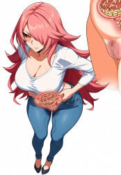 ai_art ai_generated big_breasts blazblue creature_inside edit edited edited_art hairy_pussy horny insects larva maggot nine_the_phantom parasite pink_hair uterus vagina wet x-ray yellow_eyes