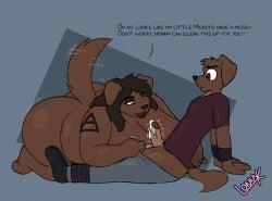 3_toes 4_fingers anthro balls bdsm belly big_breasts big_butt black_eyebrows black_hair black_nose blue_background bodily_fluids breasts brown_balls brown_penis butt canid canine canis clothed clothing cum domestic_dog duo english_text eyebrows feet female female_rape fingers fur genital_fluids genitals green_eyes hair hi_res huge_breasts humanoid_genitalia humanoid_penis incest_(lore) lonnyk male male/female mammal mik_(lonnyk) mother_(lore) mother_and_child_(lore) mother_and_son_(lore) multicolored_body multicolored_fur overweight overweight_anthro overweight_female parent_(lore) parent_and_child_(lore) parent_and_son_(lore) penis simple_background son_(lore) sonia_(lonnyk) tail tail_motion tailwag tattoo text toes vein veiny_penis