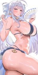 1girls big_ass big_breasts big_butt blue_swimsuit breasts breasts_out exposed_breasts female hoyoverse huge_breasts large_breasts long_hair mihoyo purple_eyes shibenc16e4 sideboob swimsuit thick_thighs velina_(zenless_zone_zero) velina_airgid white_hair zenless_zone_zero