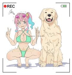 2d baishion bangs big_breasts bikini blush body_jewelry camera camera_pov camera_view canine canine_on_human cleavage domestic_dog embarrassed feet female_on_feral femsub feral feral_dominating_human feral_on_female feral_on_human filming hozuki_kaede human_female human_on_feral imminent_bestiality imminent_sex interspecies jewelry large_breasts looking_at_viewer nervous onii-chan_wa_oshimai! pale-skinned_female pale_skin peace_sign pink_hair recording recording_video slender_waist slim_waist spiral_eyes squatting submissive_human sunglasses sweat two-tone_hair zoophilia