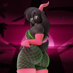 3d_(artwork) anthro armwear big_butt black_body black_fur bovid butt caprine clothing colored_nails deltarune digital_media_(artwork) elbow_gloves eyewear fishnet_clothing fishnet_legwear fur glasses gloves goat hair handwear hi_res horn legwear looking_at_viewer male mammal melongoat3d nails nude pink_nails ralsei ralsei_with_black_fur solo surprised tail undertale_(series)