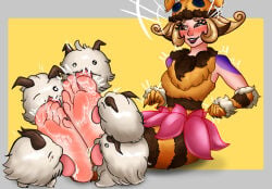 adorable barefoot bee_girl beeko_(neeko) crossed_feet cute feet league_of_legends licked licking_feet lickle neeko poro_(league_of_legends) soles tickle_torture tickling tickling_feet