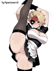 1girl ai ai_generated brawl_stars large_breasts legs_up looking_at_viewer lumi_(brawl_stars) maid no_panties piperloverr21 pussy smile stockings wide_hips