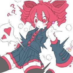 ??? aphrodisiac aroused blush confused heart heart_reaction horny horny_female in_heat kasane_teto motion_lines shocked spilled_liquid triangle_mouth tukemono6500 vocaloid