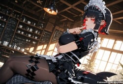 1girl ai_assisted ai_generated bangs black_dress black_hair black_legwear blunt_bangs blush breasts curvaceous curvy curvy_female curvy_figure dress dutch_angle ellen_joe eyebrows_visible_through_hair female finger_to_mouth frills hair_ornament indoors large_breasts looking_at_viewer maid_headdress miyuai multicolored_hair pantyhose puffy_short_sleeves puffy_sleeves red_eyes red_hair short_hair short_sleeves shushing sitting smile solo streaked_hair thick thick_ass thick_butt thick_hips thick_legs thick_thighs voluptuous voluptuous_female wide_hips wide_thighs window wrist_cuffs zenless_zone_zero