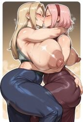 ai_generated areola blonde_hair duo erect_nipples female huge_breasts human naruto naruto_(series) nipples pink_hair sakura_haruno tsunade verynormalguy