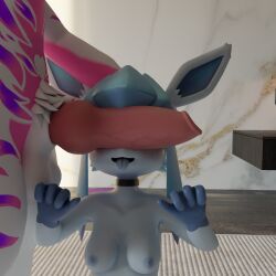3d_(artwork) absurd_res animal_genitalia anthro balls blender_(artwork) blue_body blue_fur blush breasts burtrevolution burtrevolution_(burtrevolution) can't_see_the_haters canid canine canine_penis digital_media_(artwork) eeveelution female fox fur furry generation_4_pokemon genitals glaceon happy head_grab heart_symbol hi_res kneeling knot male male/female mammal meme nintendo nude penis penis_on_face pink_body pink_fur pokemon pokemon_(species) purple_body purple_fur tongue white_body white_fur