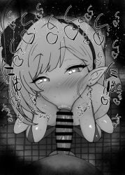 1boy 1girls :>= big_penis bikini bikini_top black_and_white blowjob blue_archive blush breasts censored dark-skinned_male dark_skin detailed_background drooling ear_piercing earrings eyelashes fellatio female gehenna_academy_student giver_pov heart heart-shaped_pupils humanoid indoor inside interracial kurotama looking_at_viewer male male_pov mutsuki_(blue_archive) oral oral_sex penis pointy_ears pov problem_solver_68_(blue_archive) room saliva saliva_trail shiny shiny_skin short_hair sketch small_breasts sound_effects squatting sweat text tongue tongue_out vein veins veiny veiny_penis