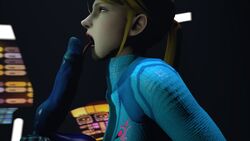 3d blonde_hair computer_screen dildo falcosfm futuristic jumpsuit licking_dildo metroid nintendo oral ponytail samus_aran sidelocks source_filmmaker tongue tongue_out