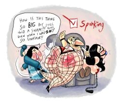 ball_gag bbw big_ass bondage chubby chubby_female fat_ass femsub fishnet_stockings glasses huge_ass mature_female mature_male plump satyr_(artist) sex_slave spank_marks spanking spanking_ass younger_female