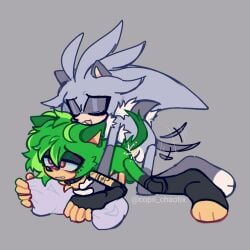 after_orgasm anal anal_penetration anthro arm_tattoo bodily_fluids clothed clothing collar copii_chaotix cum cum_in_ass cum_inside doggystyle duo fluffy fluffy_chest from_behind_position genital_fluids holding_object holding_partner holding_pillow legwear looking_back male male/male manic_the_hedgehog partially_clothed penetration pillow raised_tail redraw sega sex silver_the_hedgehog sonic_the_hedgehog_(series) sonic_underground stockings tail tail_motion tailwag tattoo