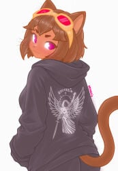 black_hoodie cat cat_ears cat_tail catgirl cute female female_focus gameoverse hoodie hoodie_only kit_(gameoverse) kit_bodega odenezix simple_background