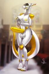 anthro balls breasts genitals gynomorph hi_res intersex inverted_nipples joints knot knotted_penis machine nariikhan nipples penis robot robot_anthro robotic robotization solo
