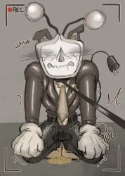 antennae_(anatomy) ashamed cable_tail collar_and_leash crying deltarune deltarune_chapter_3 full_bladder fully_clothed fully_clothed_male gloved_hands leash leash_and_collar leash_pull letttusse object_head omorashi piss_kink piss_soaked piss_soaked_clothes pissing pissing_self puppy_ears recording recording_video shaking shaming tail tenna_(deltarune) tv_head whine whining