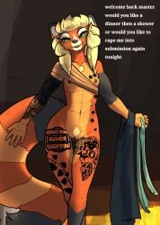 dialogue feretta furry morgan_laranda nude qos queen_of_spades queen_of_spades_tattoo rape_request rapemeat red_panda text