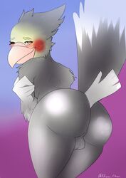 ass avian backsack balls kukoro_(artist) male one_eye_closed presenting presenting_hindquarters solo wink wren_(character)