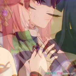 2girls ai_generated animated clothed_sex edited genshin_impact girls_only google_gemini grok grok_imagine kissing mihoyo mikey-rg97 on_bed passionate_kiss raiden_shogun sound tagme video yae_miko yuri