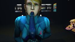 3d blonde_hair computer_screen dildo falcosfm fellatio futuristic green_eyes jumpsuit metroid nintendo oral pov samus_aran sidelocks source_filmmaker