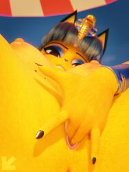 3d 3d_render alternate_version_available animal_crossing animal_crossing_new_horizons ankha anthro areola breasts cameltoe cat cat_girl egyptian_theme explicit extreme_close-up female fingers_in_pussy highres looking_at_viewer macro masturbation navel nintendo nipples pussy pussy_juice scrag_ankha scrag_boy_(model) solo tan_skin visiuun vulva yellow_skin
