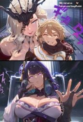 1boy 1girls 2026 aether_(genshin_impact) ai_generated anime ass big_ass big_breasts big_butt big_tits blonde_hair blue_eyes boobs breasts busty comic_page curvaceous curvy curvy_female curvy_figure defeated female femdom genshin_impact grabbing_from_behind hair_ornament high_quality high_resolution highres hoyoverse large_ass large_boobs large_butt large_tits lipstick mihoyo mihoyo_technology_(shanghai)_co._ltd. nail_polish purple_eyes purple_hair raiden_shogun signora_(genshin_impact) smug thighs tits usagipunish voluptuous wide_hips
